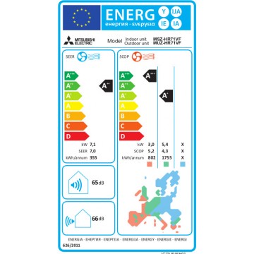 Mitsubishi Electric MSZ/MUZ-HR71VF Κλιματιστικό Inverter 24000 BTU A++/A+